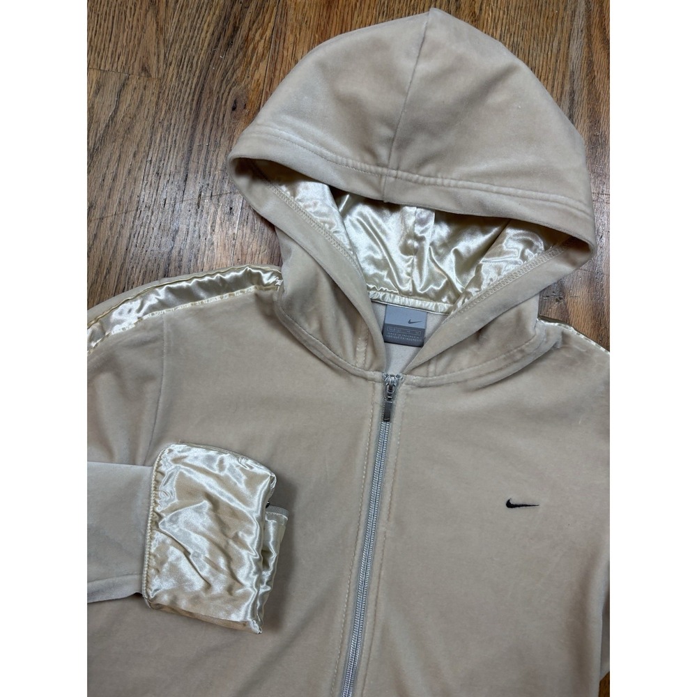 Nike Vintage Full-zip Hooded Velour Jacket‎ Sweatshirt Women's Medium Y2K Satin